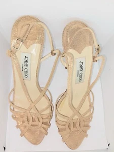 Jimmy Choo Gold Strap Sandals Size 40 Made In Italy - Picture 1 of 5