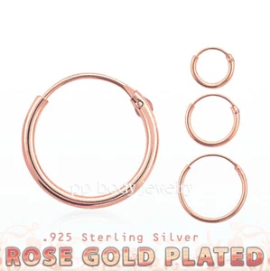 PAIR 18K Rose Gold Plated .925 Sterling Silver Endless Hoop Earrings - Picture 1 of 2