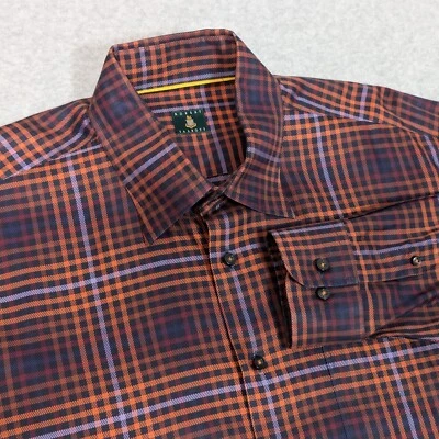 Robert Talbott Button Down Shirt Mens XL Long Sleeve Orange/Black Plaid - Image 1 of 4