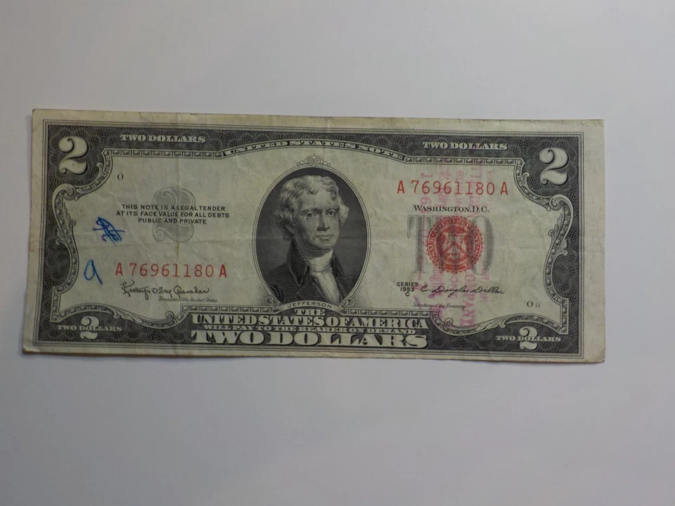 Currency Note 1953 2 Dollar Bill Paper Money Red Seal United States American - Image 1 of 2
