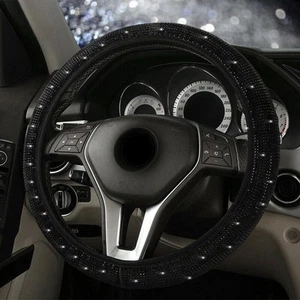 38CM-Universal Rhinestones Diamond Car Steering Wheel Cover Bling/Crystal Black - Picture 1 of 12