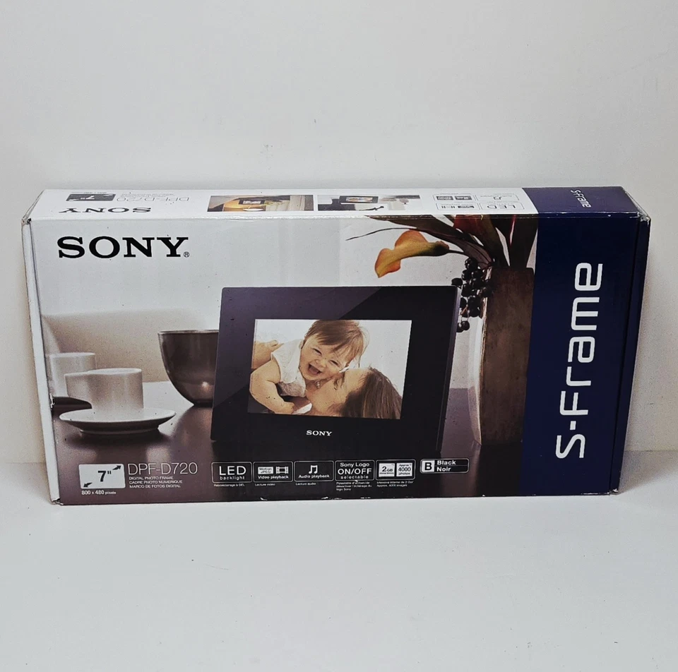 Sony DPF-D720 7" Digital Photo Picture Frame Audio Video Playback 2GB Storage - Image 1 of 4