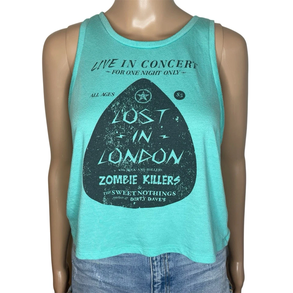 Nollie Teal & Black 休闲圆领音乐会图案无袖短背心 — 第 1/4 张图片