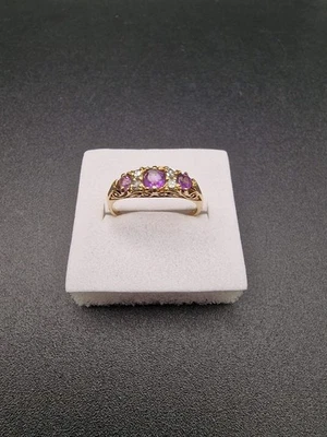 Великолепное винтажное кольцо вечности из желтого золота 18 карат с бриллиантами аметистом 2,68 г размер N1/2 - Изображение 1 из 4