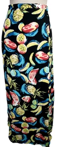 Women's Skirt Plus 1X Fern Brattek Long Maxi Tropical Fruit Rayon Black Blue - Picture 1 of 8