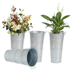 10.62 Inch Galvanized Metal Vases Farmhouse French Flower Bucket Vases for - Picture 1 of 8