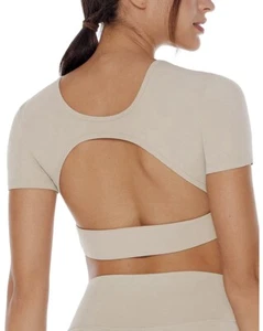 Open Back Workout Crop Tops for Women Backless Yoga Shirt - Picture 1 of 2