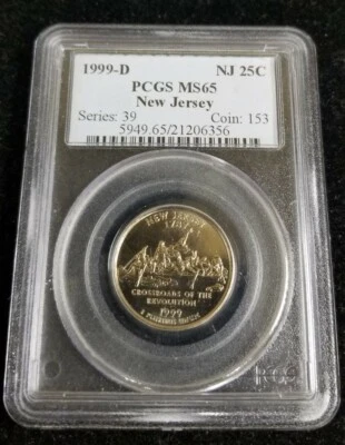 1999 D New Jersey State Quarter PCGS MS 65- NJ 25c - Image 1 of 2
