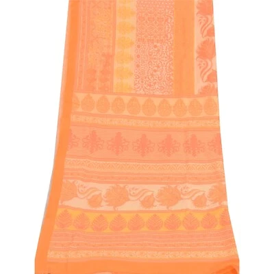 Sanskriti Vintage Orange Dupatta Long Stole Pure Cotton Printed Premium Scarves - Image 1 of 4
