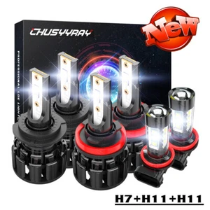 Combo LED Headlight H7+H11+H11 High Low Beam+Fog Light Bulbs 3 Sets 6000K White - Picture 1 of 16