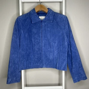 Coldwater Creek Jacket Womens Large P Blue Suede Leather Zip Front Lined NEW - Picture 1 of 10