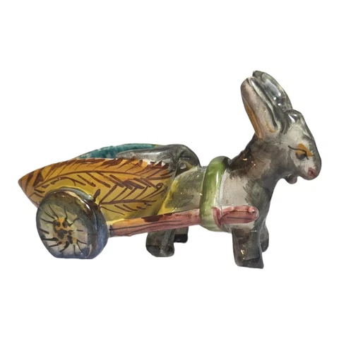 ✨ Italian MCM Pottery Donkey & Cart Planter 7.5" Ceramic Vintage Collectible Cover