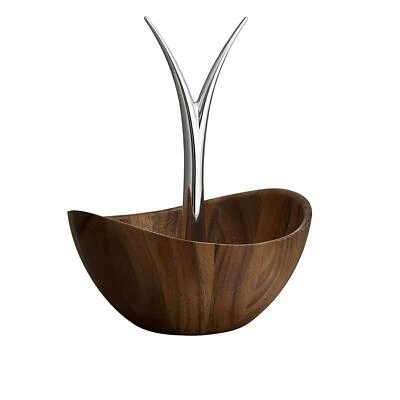 Nambe Acacia Wood Fruit Tree Bowl with Alloy Metal Branch 12" Espresso Silver - Image 1 of 4