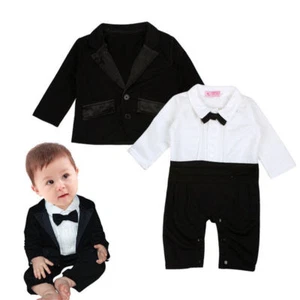 Boys Infant Outfits Kids Suits Jumpsuit Romper Gentleman Long Sleeve Shirt - Picture 1 of 12