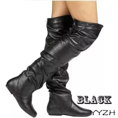 New LADIES  Black Round Toe Over Knee Boots    Women  Size  7.5 - Image 1 of 4