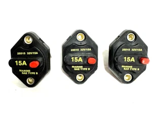 Lot of 3 Waytek 15A Panel Mount Circuit Breaker Mid-Range Manual Reset - Picture 1 of 4