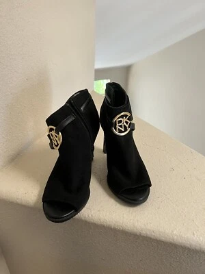 DKNY women’s Black Suede heeled open toe  boots Booties Office Business Girly 8 - Image 1 of 4