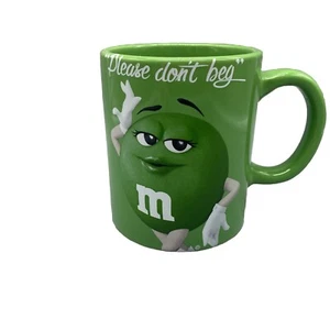 Green M&M "Please Don't Beg" Green Coffee Cup Mug 2016 New No Box Collectible - Picture 1 of 9