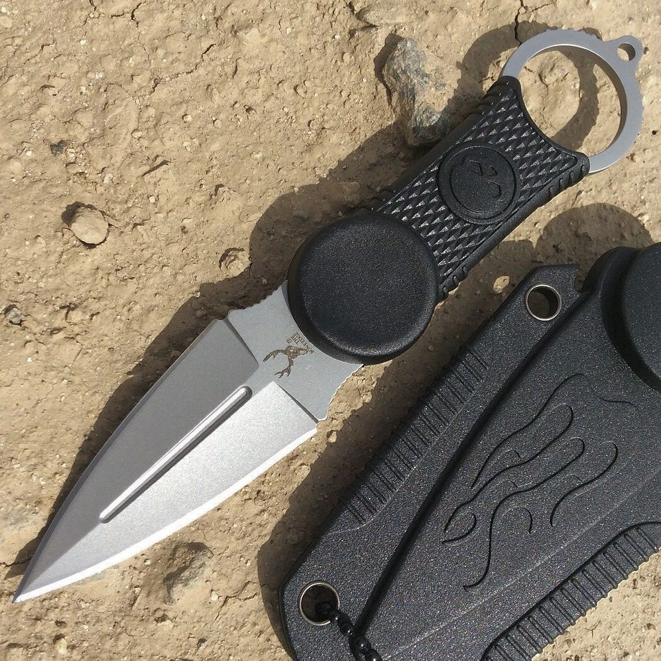 Theboneedge 7" Fixed Blade Tactical Survival Neck Knife With Sheath Black Handle