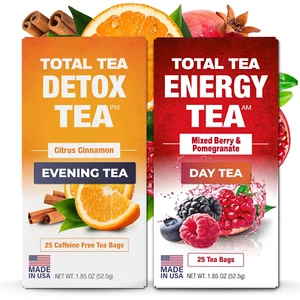 Total Tea Detox Tea & Energy Tea Set 25 Day Detox Tea Herbal Siim with Chamomile - Picture 1 of 12