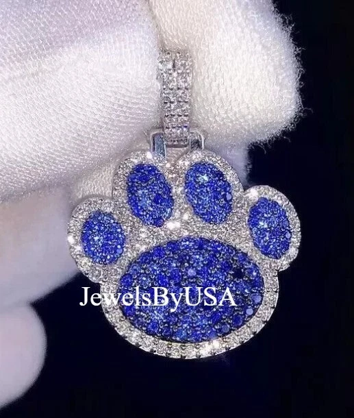 Colgante Personalizado CageBack 3ct Azul Tanzanita Diamante Simulado "DOG PAV" Plata 925 Foto 1 de 4