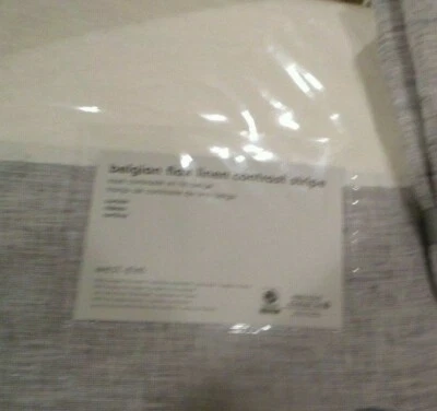 2 West Elm Belgian Linen Contrast Stripe Curtains drapes 48 108 white slate New - Image 1 of 2