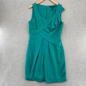 BCBGMAXAZRIA Dress Women 06 Green Sheath Silk Pleated Ruffle Sleeveless Cocktail - Picture 1 of 11