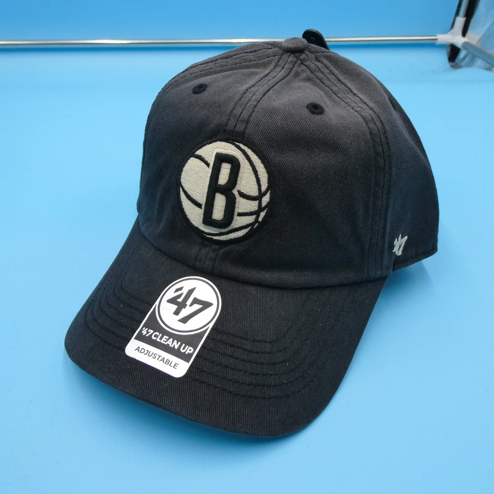 Brooklyn Nets Hat Mens Strap '47 Brand Black Faded Cap Basketball NBA Team New - Image 1 of 4