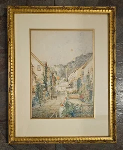 Framed Signed Watercolour - Street Scene with People and Donkey - Arthur Willett - Picture 1 of 4