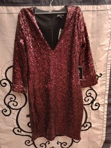 Express Women's Red Copper Sequin V-neck Mini Dress Size 0 - Picture 1 of 3