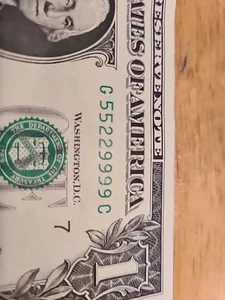 55229999. $1 FRN Fancy Quad Doubles Serial Number. - Bild 1 von 3