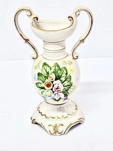 Porcelain Royal Crown Bud Vase Hand Painted Raised Flowers Roses Gold Trim - Picture 1 of 11