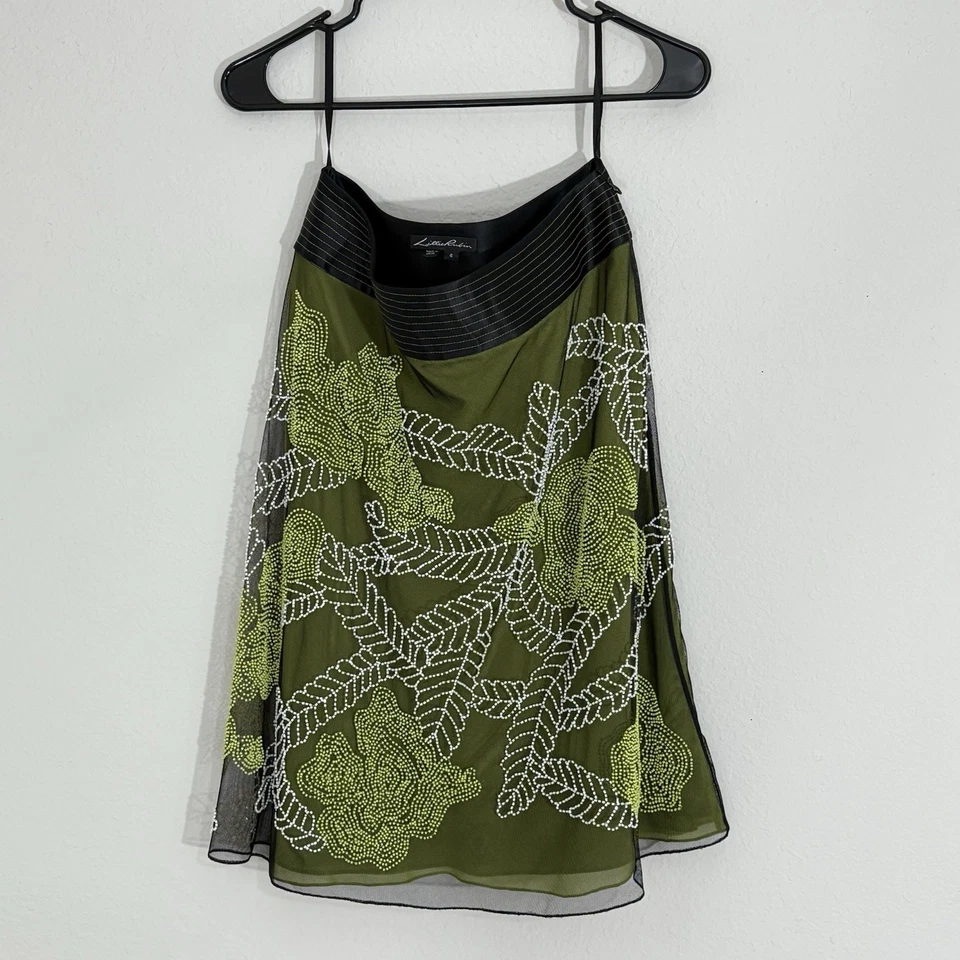 Falda Vintage Estilo Y2k Rubí Lillie Floral Cuentas, Malla Verde con Forro Talla 4 Foto 1 de 4