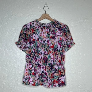 Blusa para mujer J.Crew floral de gasa con volantes cuello peplum manga corta pequeña - Imagen 1 de 6