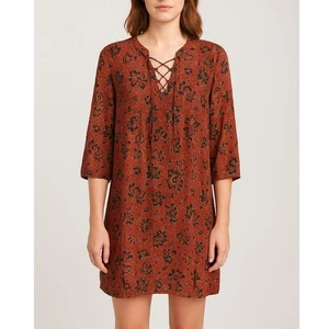 Madewell Silk Boho Lace-Up Tunic Dress Women’s Size Medium - Foto 1 di 7