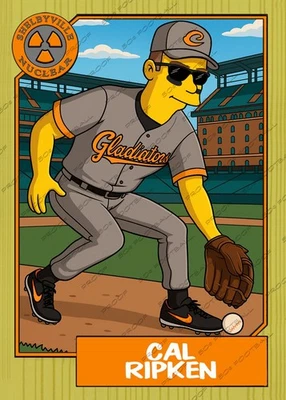 Cal Ripken Jr Simpsons Shelbyville Softball Team Custom Trading Card Orioles - Image 1 of 2