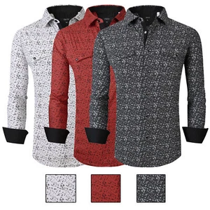 Camisa Western de Diseñador para Hombres Country Floral Elastizada Perla Bolsillo a Presión General - Imagen 1 de 7