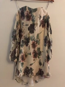 Haute Hippie Womens Strapless Long Sleeves Silk Floral Dress Size 0 - Picture 1 of 2