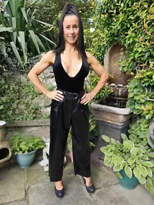 RIVER ISLAND ~ BLACK SHINY FAUX PATENT LEATHER PU WET LOOK BAGGY TROUSERS ~ UK 8 - Picture 1 of 13