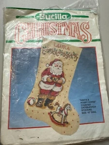Bucilla 82525 Santa & Hobby Horse Counted Cross Stich Christmas Stocking 18" Kit - Picture 1 of 8