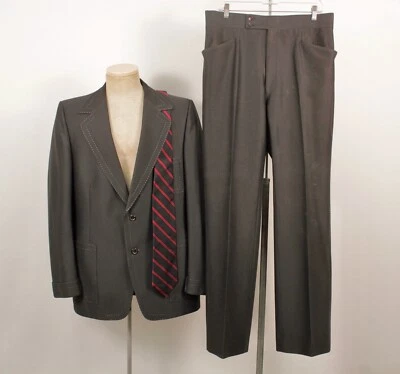 Traje de ocio de poliéster negro para hombre de colección años 70 2 piezas con corbata talla M discoteca de los años 70 Foto 1 de 4