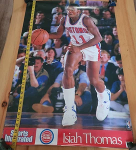 Poster illustrato sportivo vintage ISIAH THOMAS #11 DETROIT PISTONS vintage - Foto 1 di 4