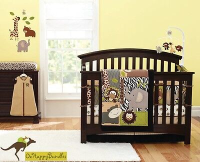 New Baby Boys 7 Pieces Cotton Nursery Bedding Crib Cot Sets-Jungle Animals Brown • 135$