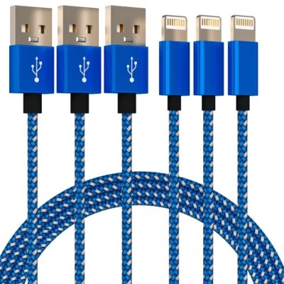 [3 Pack] 10ft Long MFI Certified Phone Charger Cable Heavy-Duty Durable Braided - Image 1 of 4