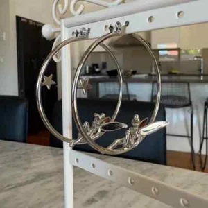 BEVILLES DISNEY TINKER BELL 14 CARAT WHITE GOLD PLATED HIGH SHINE HOOP EARRINGS - Picture 1 of 9