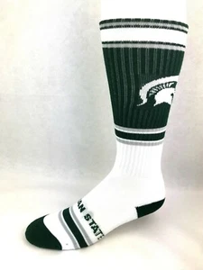 Calcetines altos de tripulación Michigan State Spartans verdes blancos y grises a rayas - Imagen 1 de 2