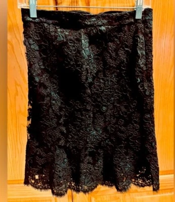 Monique Lhuiller Black Floral Lace Skirt  A-Line Silk Lined Size 6 - Изображение 1 из 4