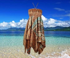Women Summer Dresses, Sundress, Orange Black Handmade Boho Dress, Printed S/M