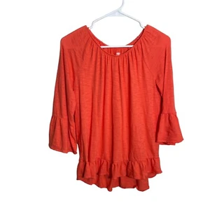 Old Navy Blouse Girl's XL (14) Orange Round Neck 3/4 Sleeve Solid Shirt Tee Top - Picture 1 of 8