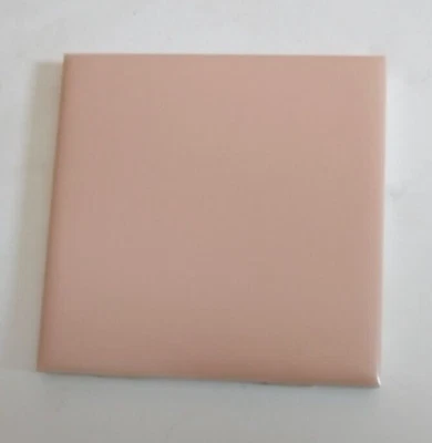 1 Wall Tile Mosaic USA 4-3/8" Square Satin Creamy Peach Pink Ceramic 1950s Retro - Image 1 of 4